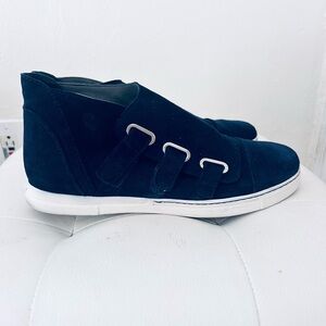 Stuart Weitzman Navy Blur Suede 3 Strap Hig Sneaker Ankle Boots Size 7